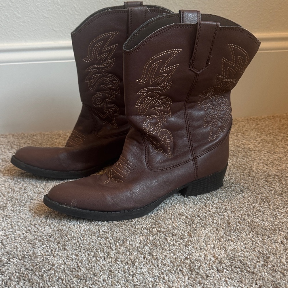 Deer Stags Ranch Boys Cowboy Western Boots Brown Size 6 ⭐️